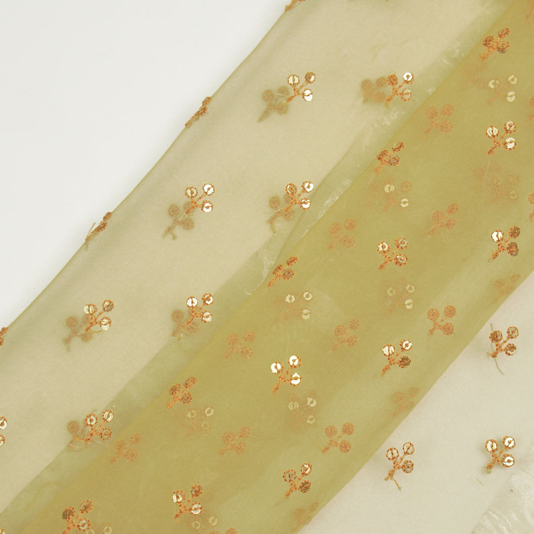 Sunheri Buti on Dusky Gold Silk Organza Embroidered Fabric