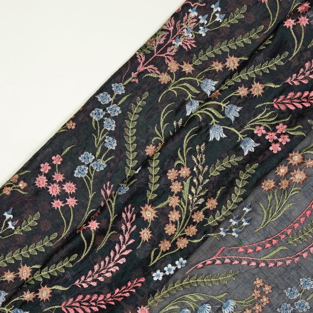 Zumra Jaal on Dark Blue Cotton Silk Embroidered Fabric