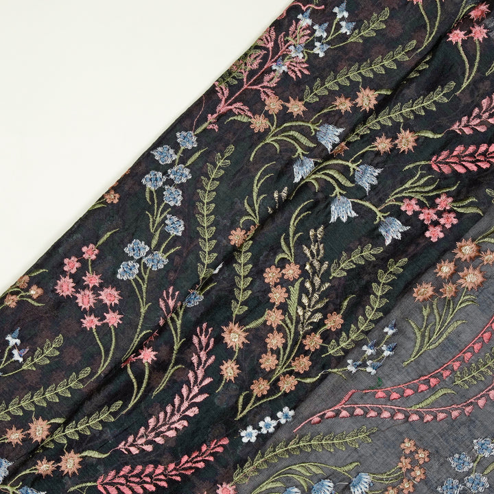 Zumra Jaal on Dark Blue Cotton Silk Embroidered Fabric