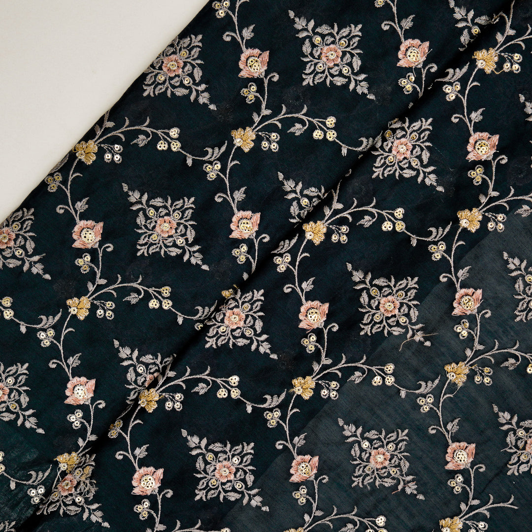 Mrunal Jaal on Dark Blue Silk Chanderi Embroidered Fabric