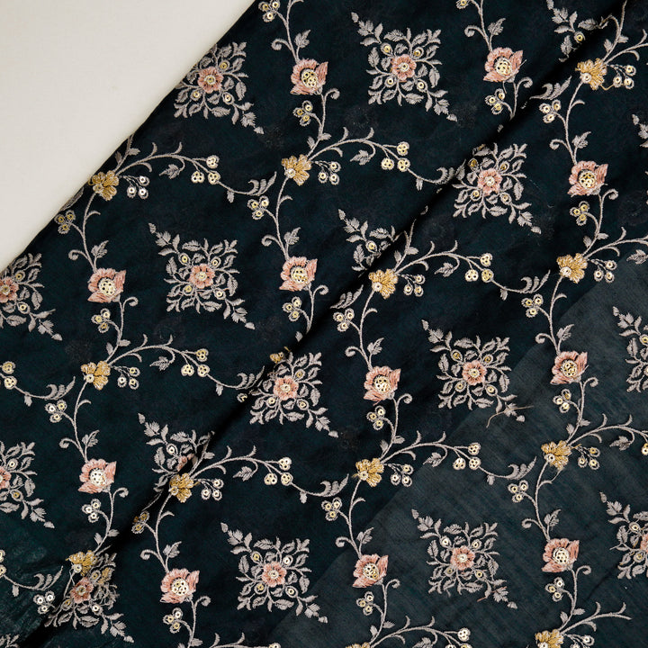 Mrunal Jaal on Dark Blue Silk Chanderi Embroidered Fabric