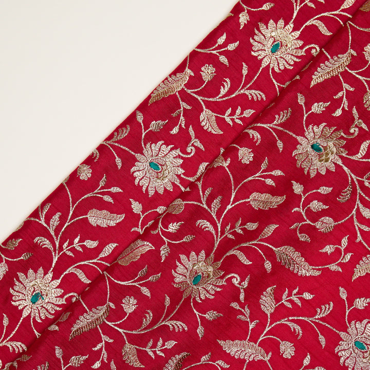 Kanira Jaal on Dark Fuxia Dola Silk Embroidered Fabric