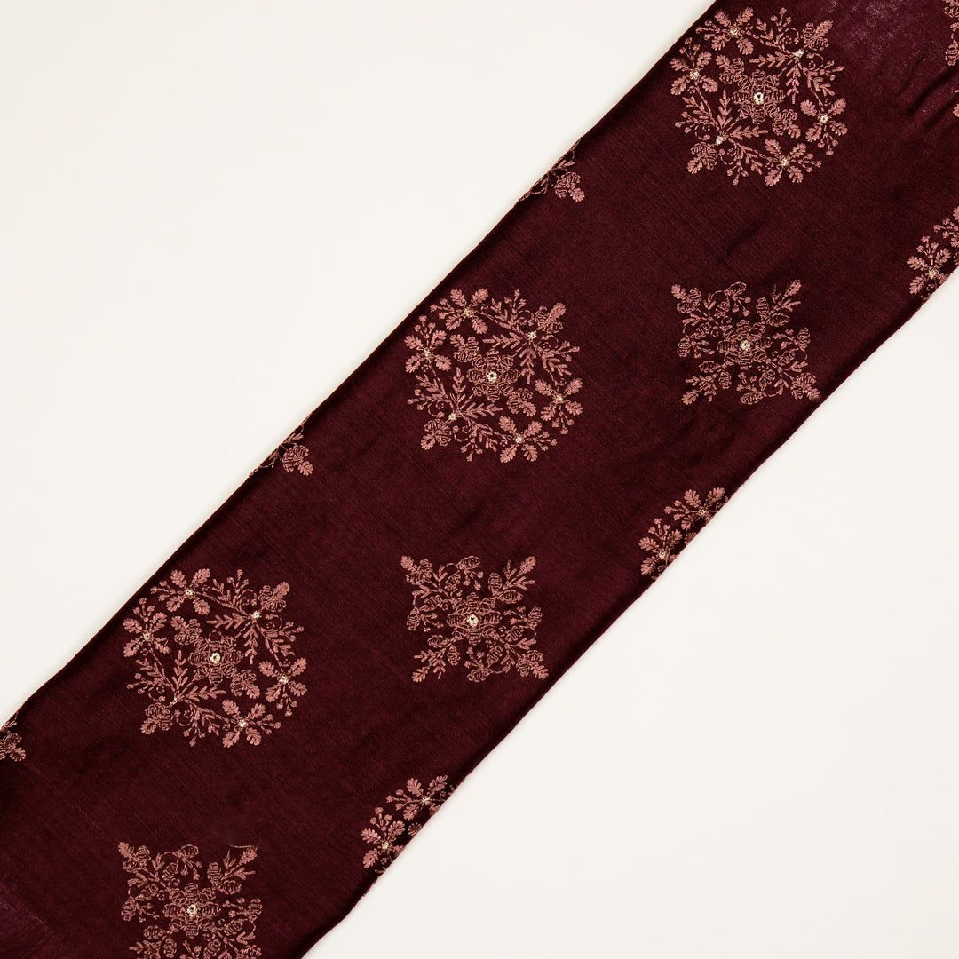 Raima Buta on Dark Magenta Munga Silk Embroidered Fabric