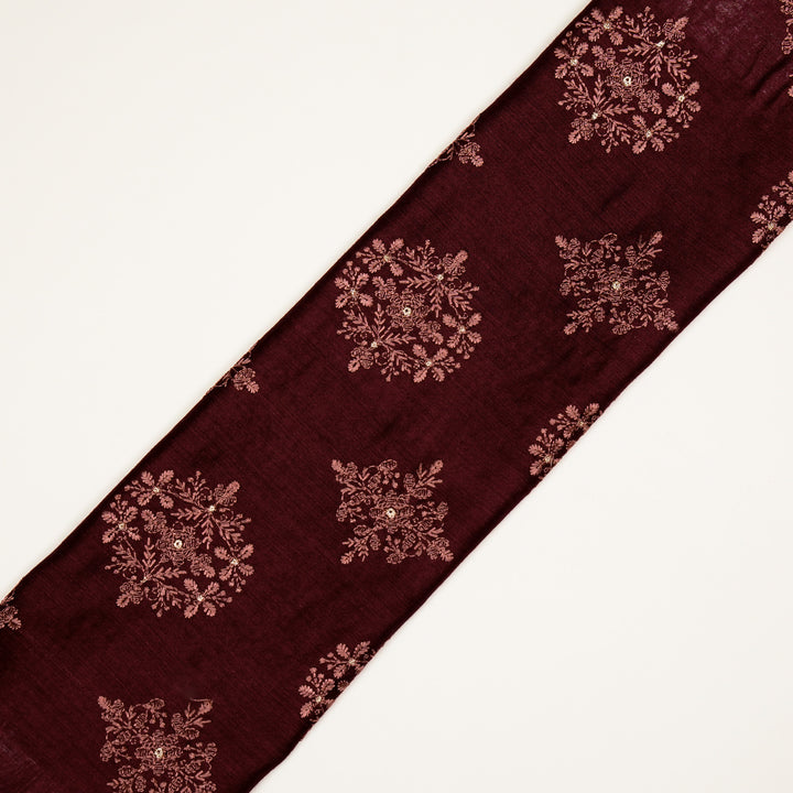 Raima Buta on Dark Magenta Munga Silk Embroidered Fabric