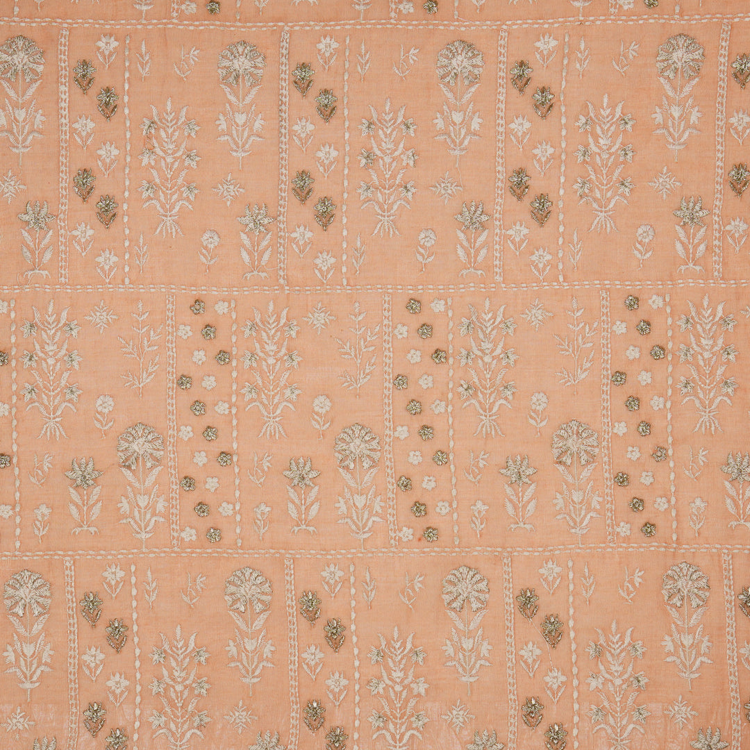 Shifa Jaal on Dark/Peach Cotton Silk Embroidered Fabric