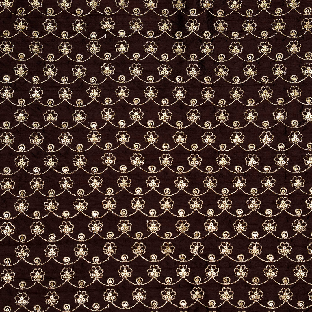 Varnika Jaal on Dark Aubergine Raw Silk Embroidered Fabric