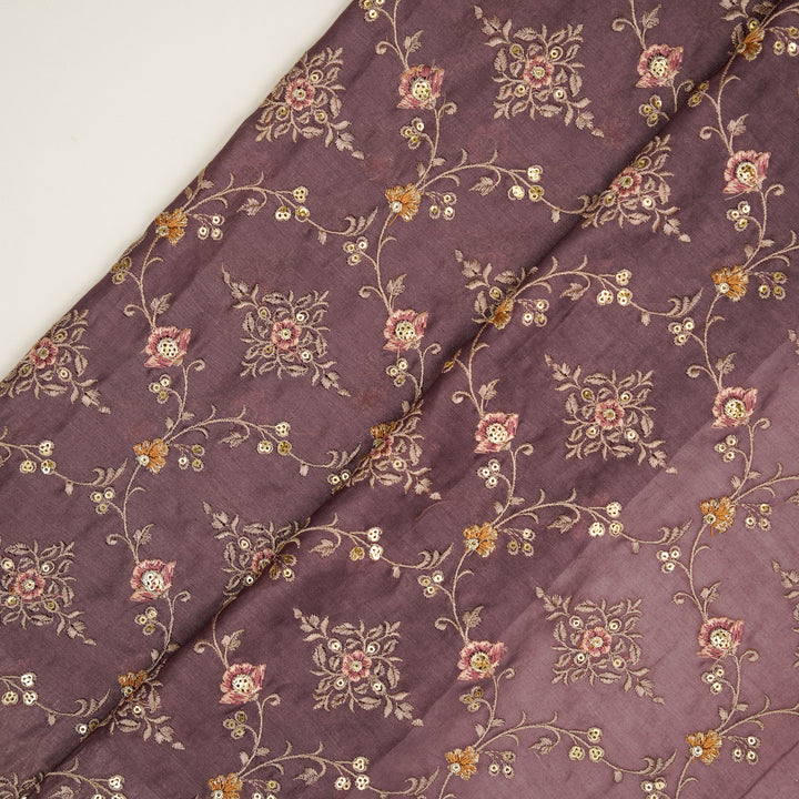 Mrunal Jaal on Deep Mauve Silk Chanderi Embroidered Fabric