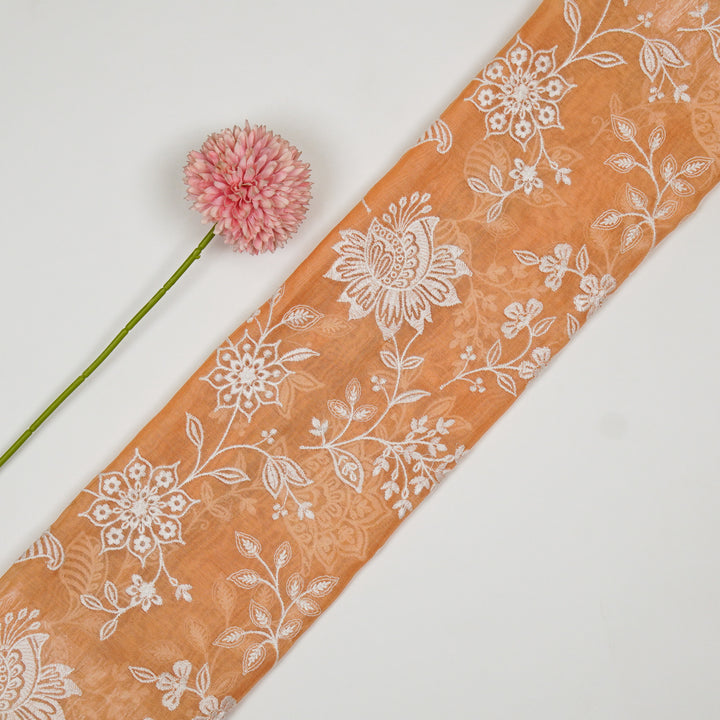 Sanjoli Jaal on Deep Peach Cotton Silk Embroidered Fabric