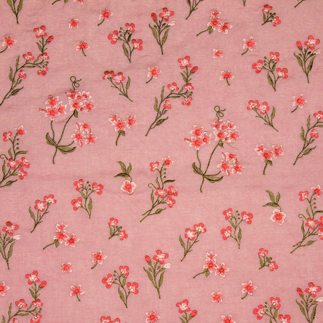 Safiya Buta on Deep Pink Cotton Linen Embroidered Fabric