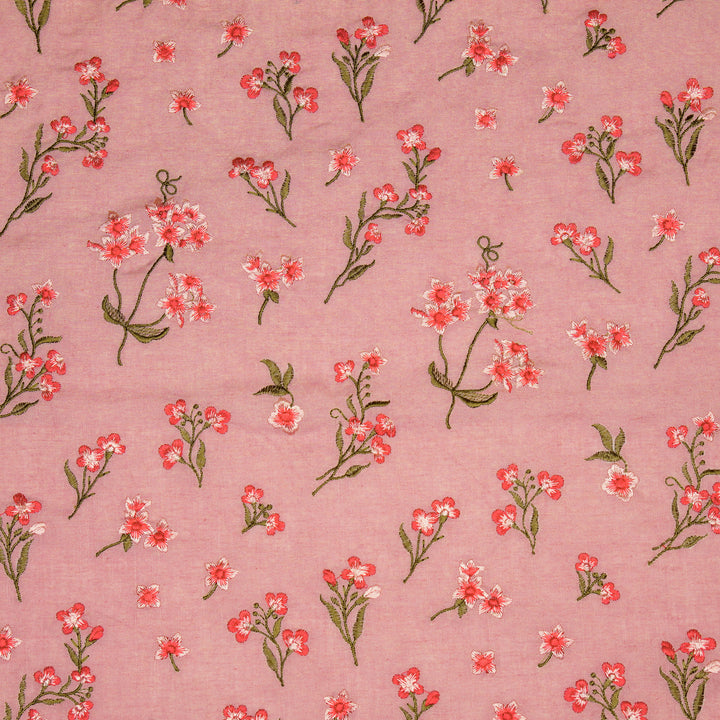Safiya Buta on Deep Pink Cotton Linen Embroidered Fabric