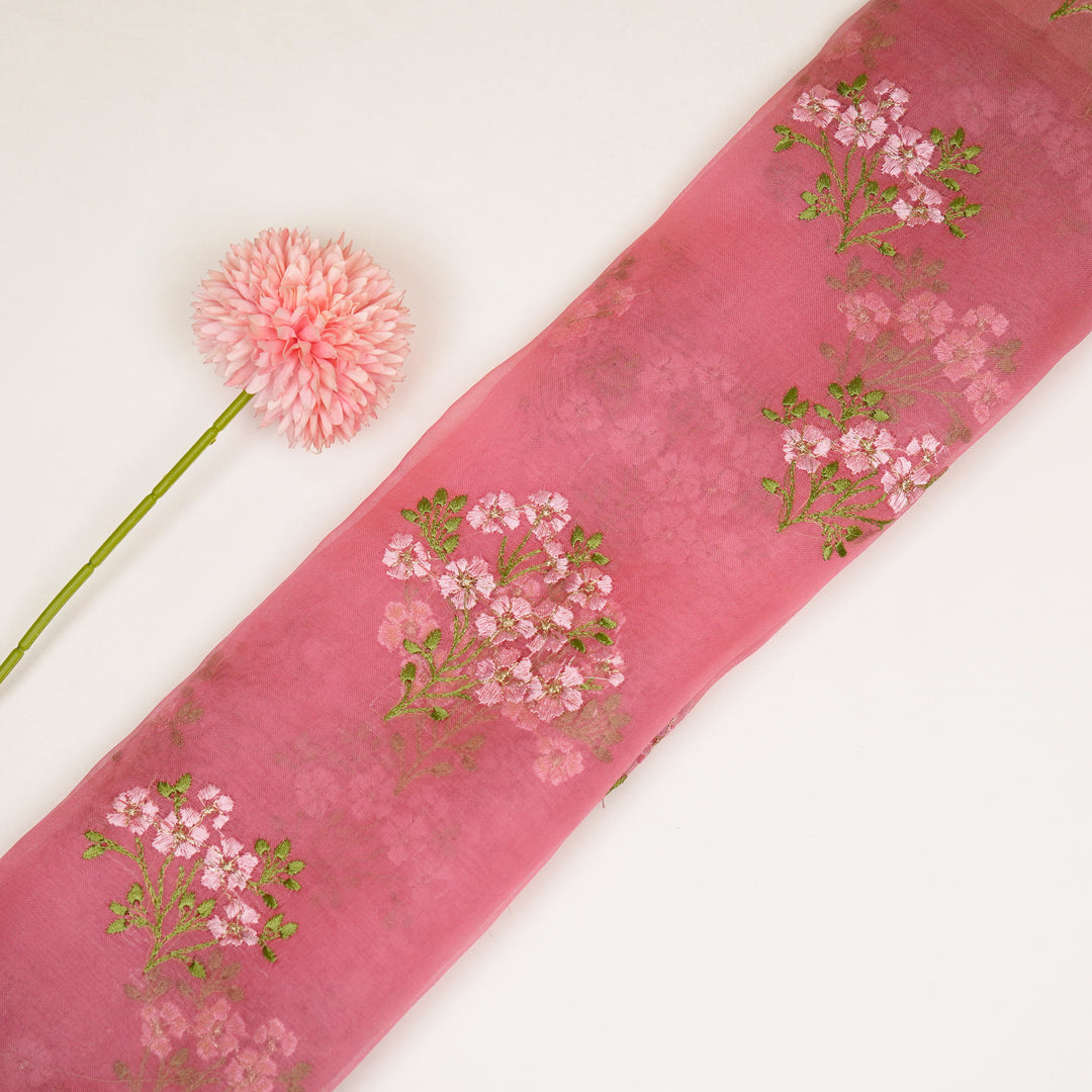 Lamia Buta on Deep Pink Imported Silk Organza Embroidered Fabric