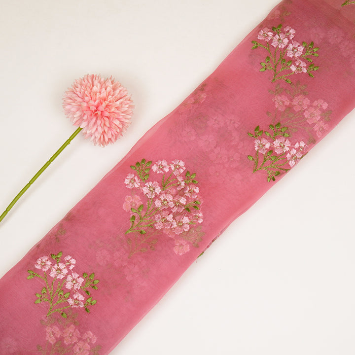 Lamia Buta on Deep Pink Imported Silk Organza Embroidered Fabric