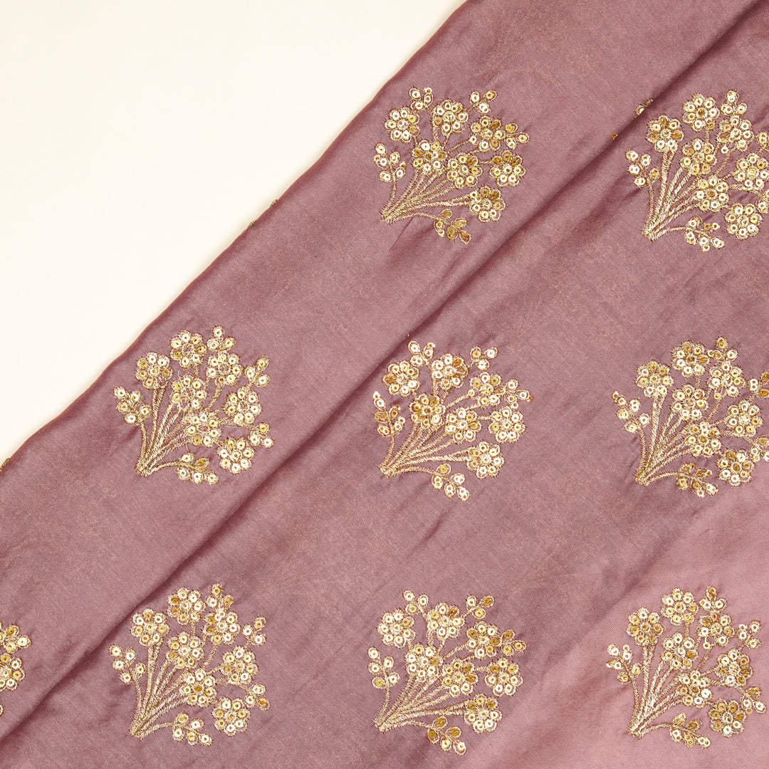 Warda Buta on Deep Mauve Silk Chanderi Embroidered Fabric