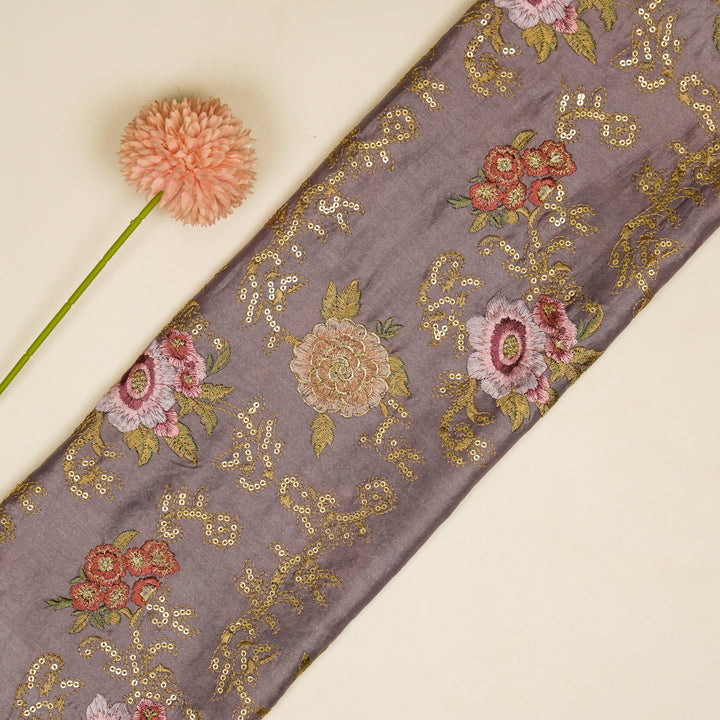 Abhra Jaal on Deep Mauve Luxe Silk Chanderi Embroidered Fabric