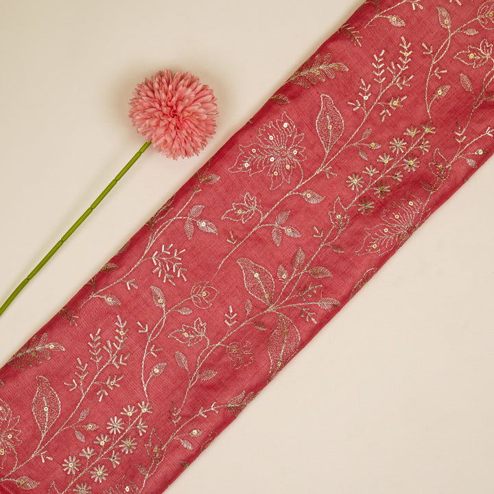 Maysa Jaal On Dusky Fuxia Tussar Silk Embroidered Fabric