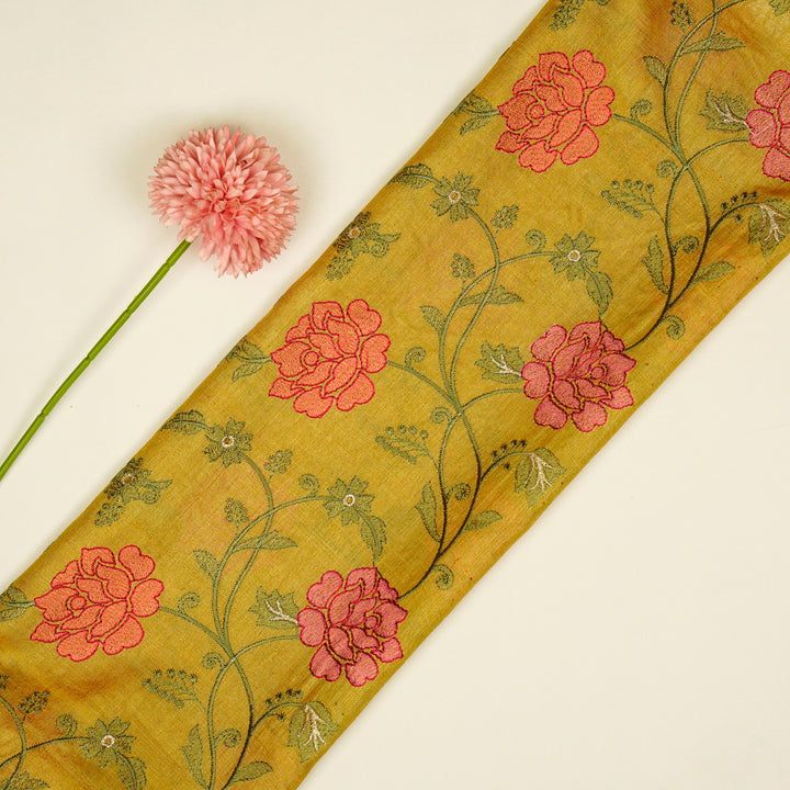 Reemah Jaal On Dusky Gold Tussar Silk Embroidered Fabric