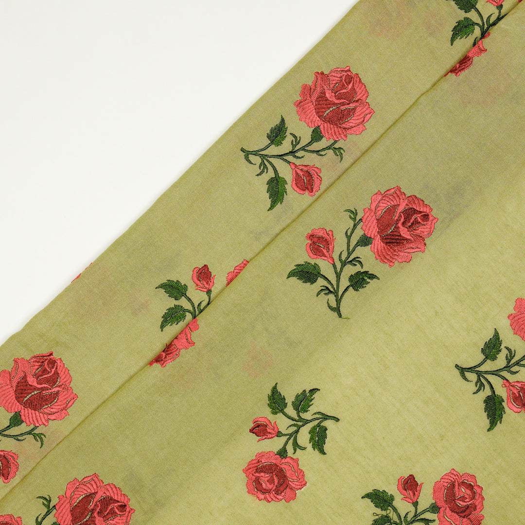 Shaima Buta on Dusky Lemon Cotton Linen Embroidered Fabric