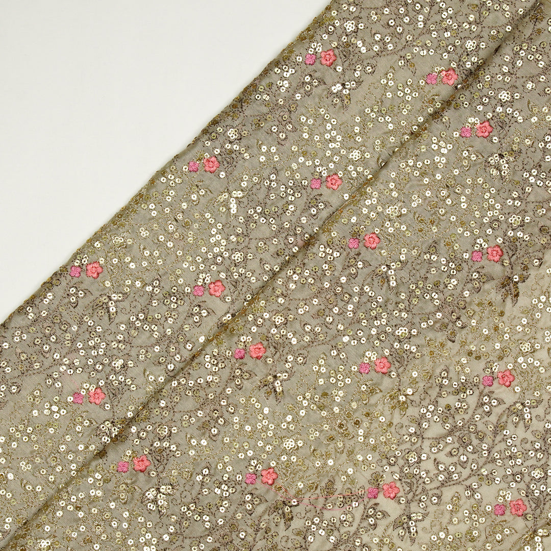Mehraj Jaal on Ecru Silk Chanderi Embroidered Fabric