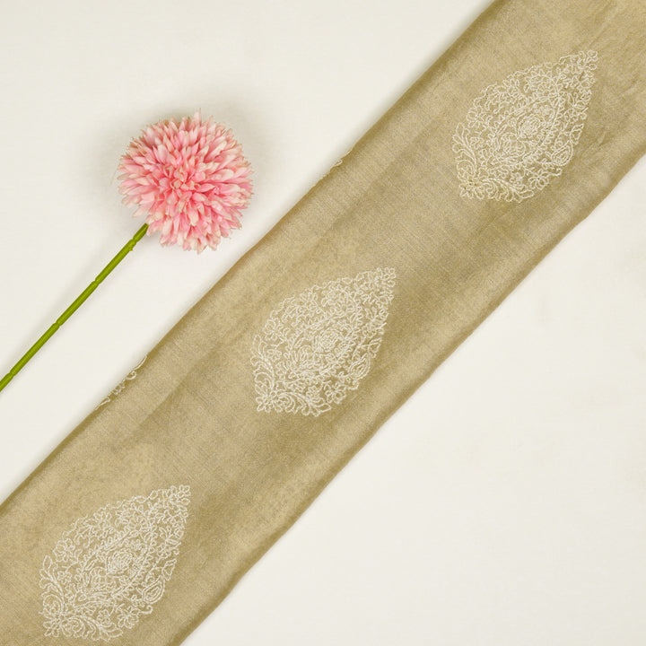 Meherza Buta on Ecru Cotton Silk Embroidered Fabric