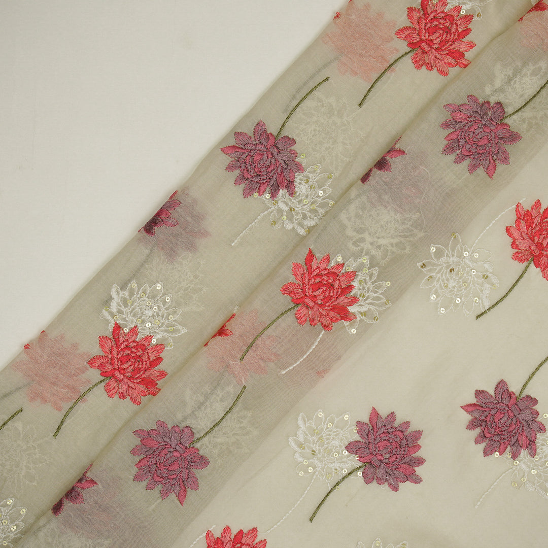 Nahla Buta on Ecru Cotton Silk Embroidered Fabric
