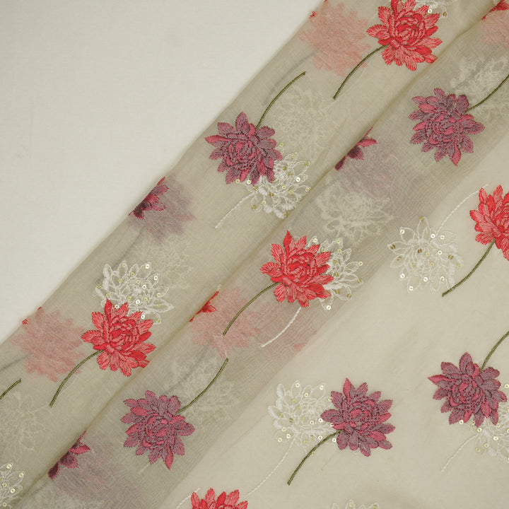 Nahla Buta on Ecru Cotton Silk Embroidered Fabric