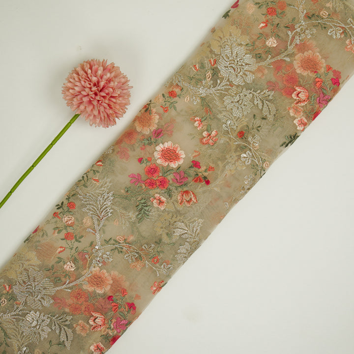 Sarangi Jaal on Ecru Silk Organza Embroidered Fabric