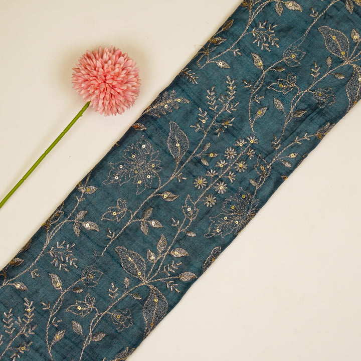 Maysa Jaal On Light Blue Tussar Silk Embroidered Fabric