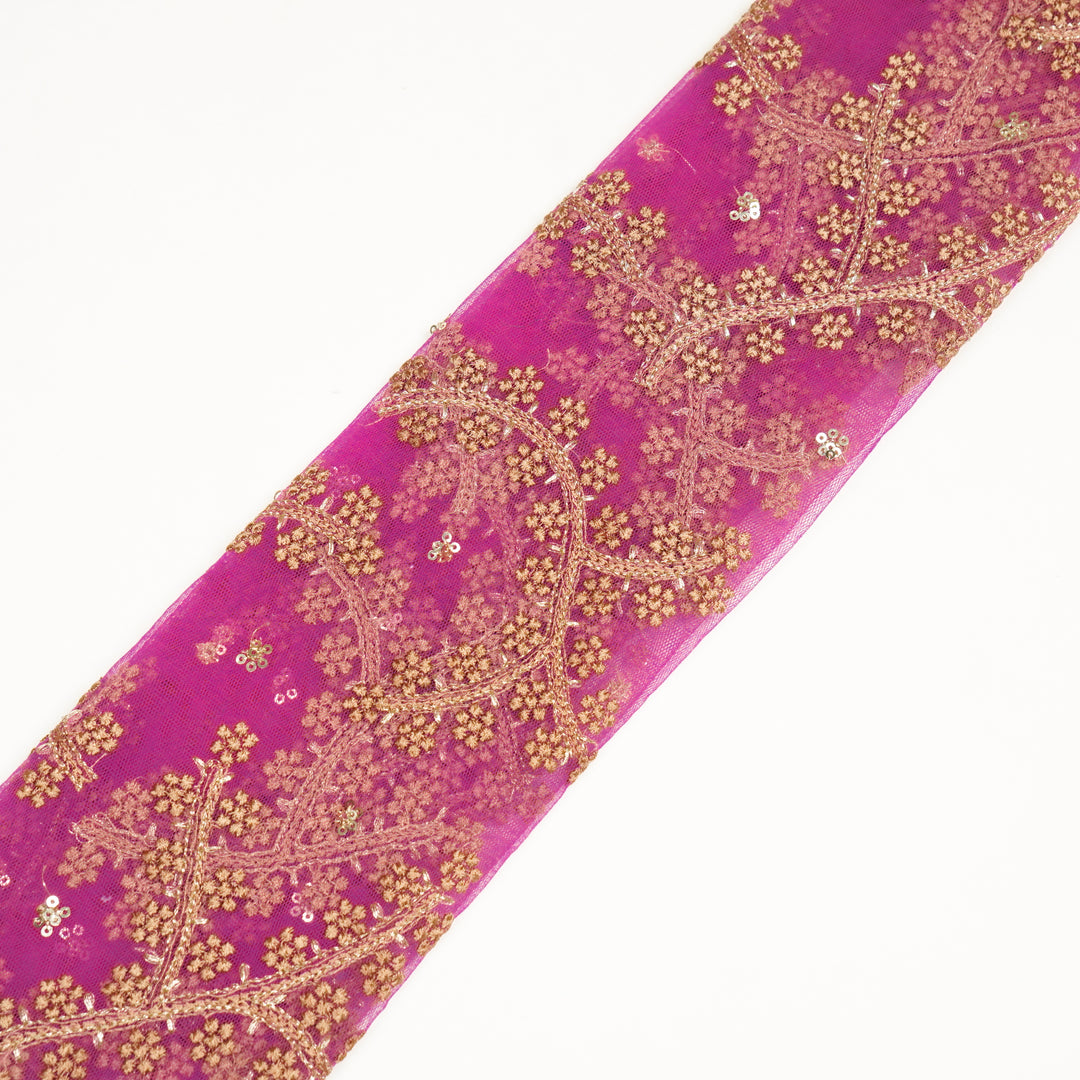 Pahal Jaal on Fuxia Net Embroidered Fabric