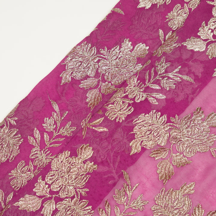 Fuxia Semi Georgette Amreen Jaal Embroidered Fabric