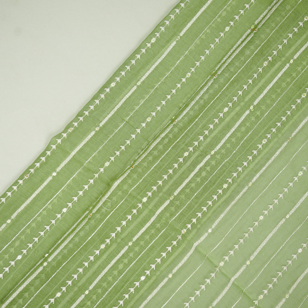 Tarang Jaal on Forest Green Cotton Silk Embroidered Fabric
