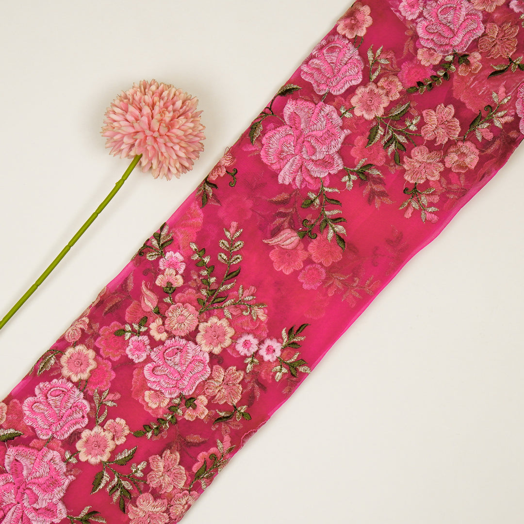 Mahaara Jaal on Fuxia Silk Organza Embroidered Fabric
