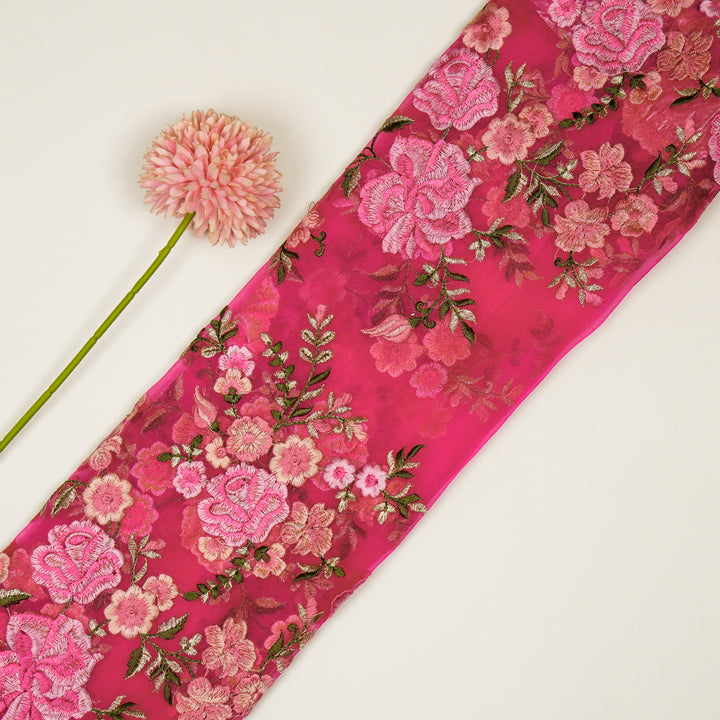 Mahaara Jaal on Fuxia Silk Organza Embroidered Fabric