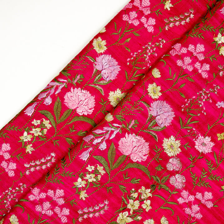 Mehvish Jaal on Fuxia Raw Silk Embroidered Fabric