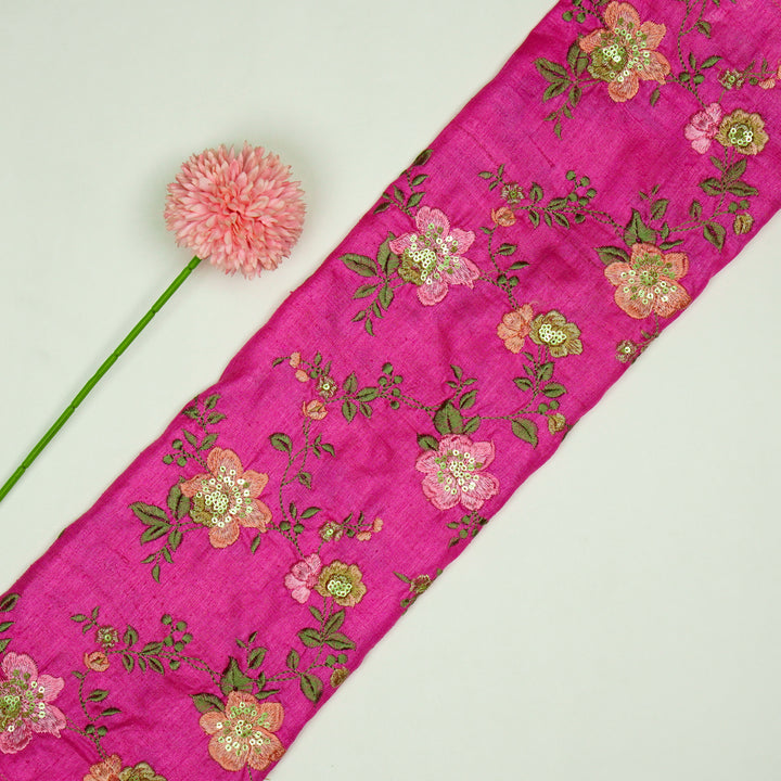 Rabab Jaal On Fuxia Tussar Silk Embroidered Fabric