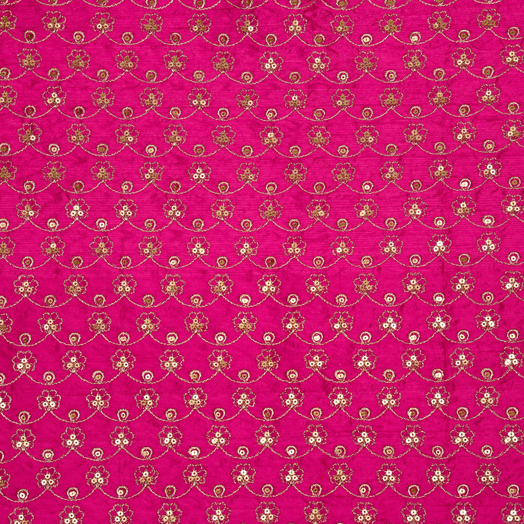 Varnika Jaal on Fuxia Raw Silk Embroidered Fabric