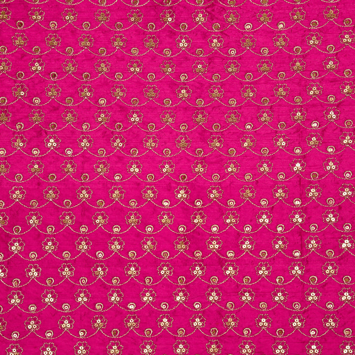 Varnika Jaal on Fuxia Raw Silk Embroidered Fabric