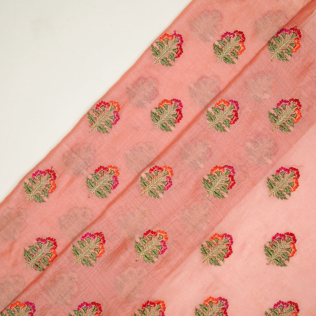 Pushpi Buti on Gajari Silk Chanderi Embroidered Fabric