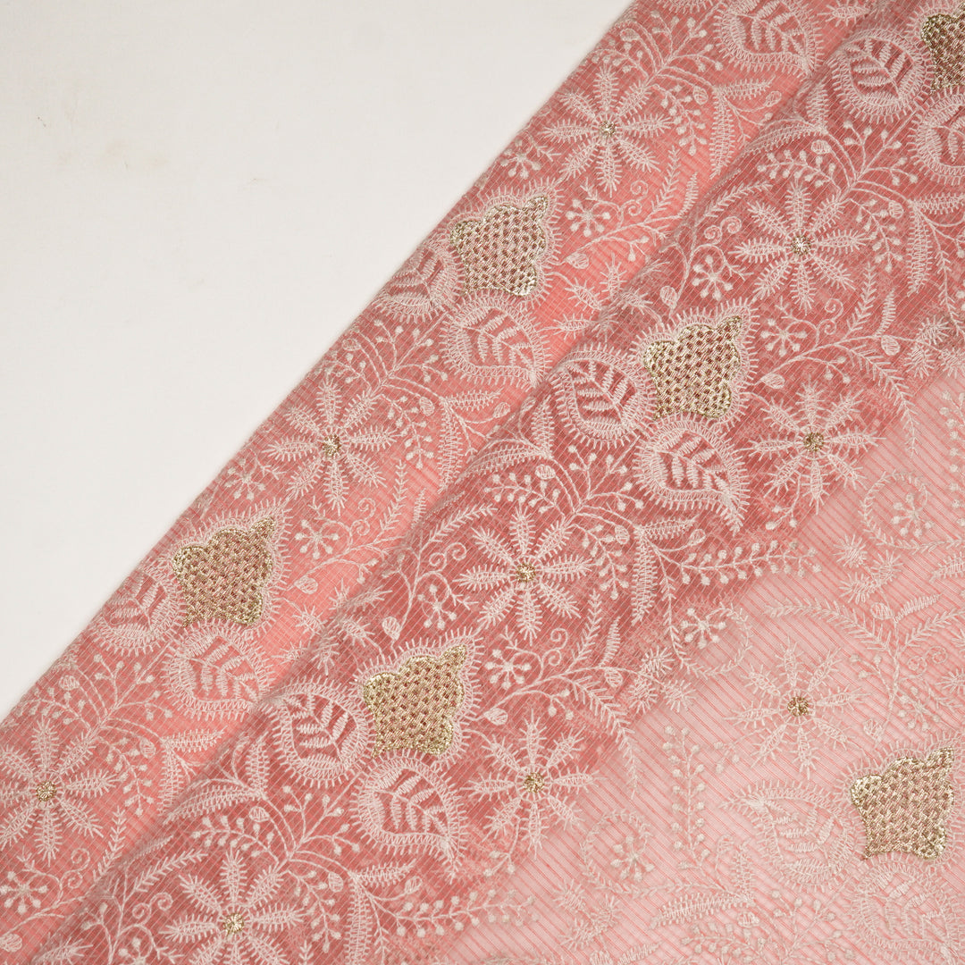 Chikankari Style Jaal With Zardozi On Gajari Munga Kota