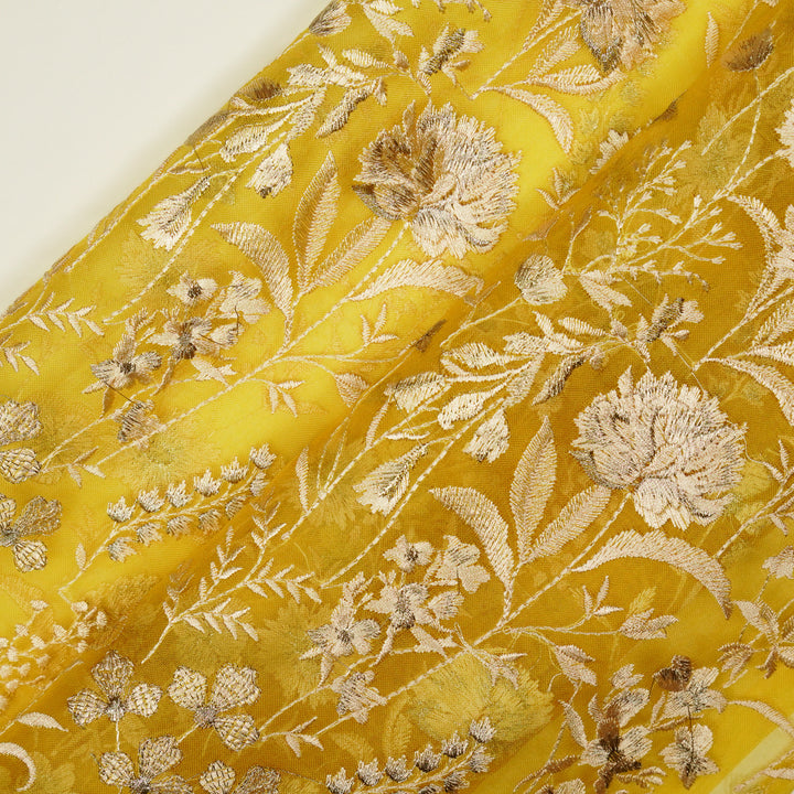 Svarna Jaal on Gold Silk Organza Embroidered Fabric