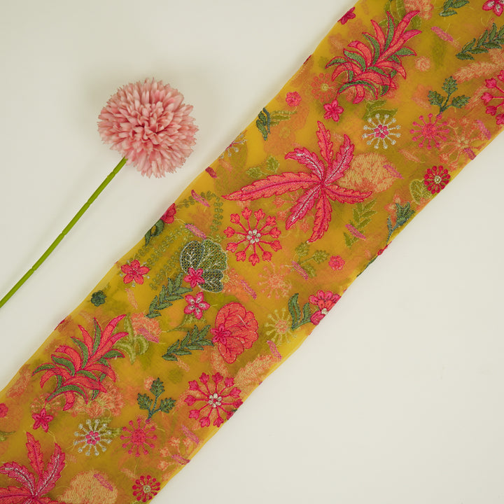 Saman Jaal on Gold Silk Organza Embroidered Fabric