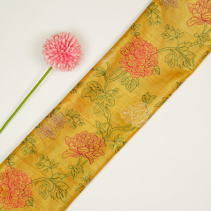 Fajra Jaal On Gold Tussar Silk Embroidered Fabric