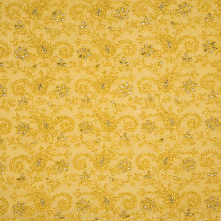 Nabila Jaal on Gold Semi Georgette Embroidered Fabric