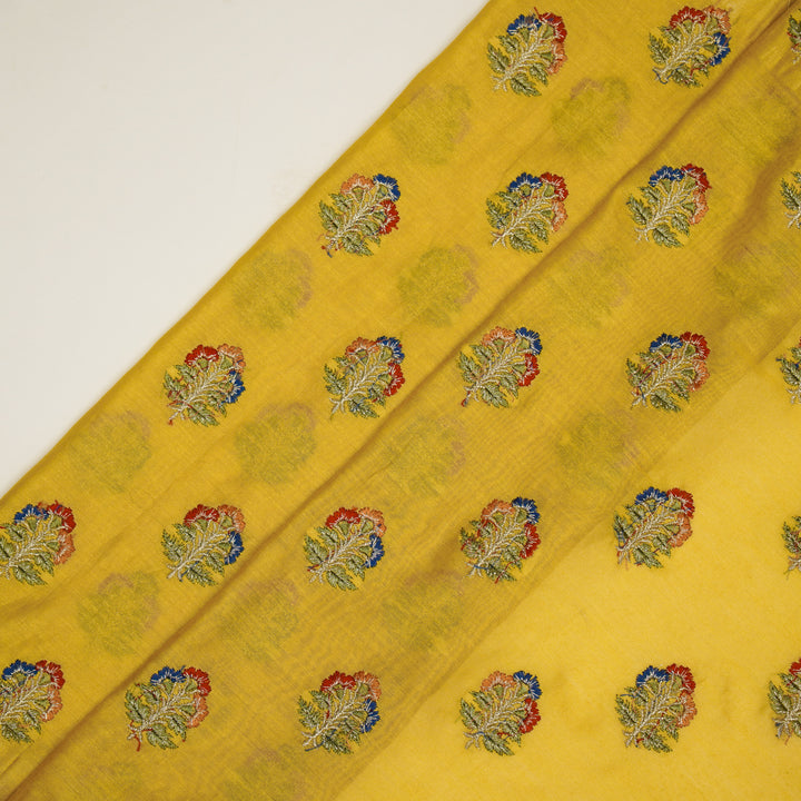 Pushpi Buti on Gold Silk Chanderi Embroidered Fabric