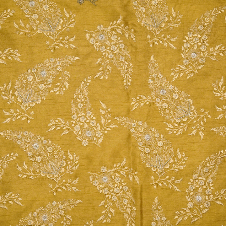 Zohra Buta on Gold Semi Raw Silk Embroidered Fabric
