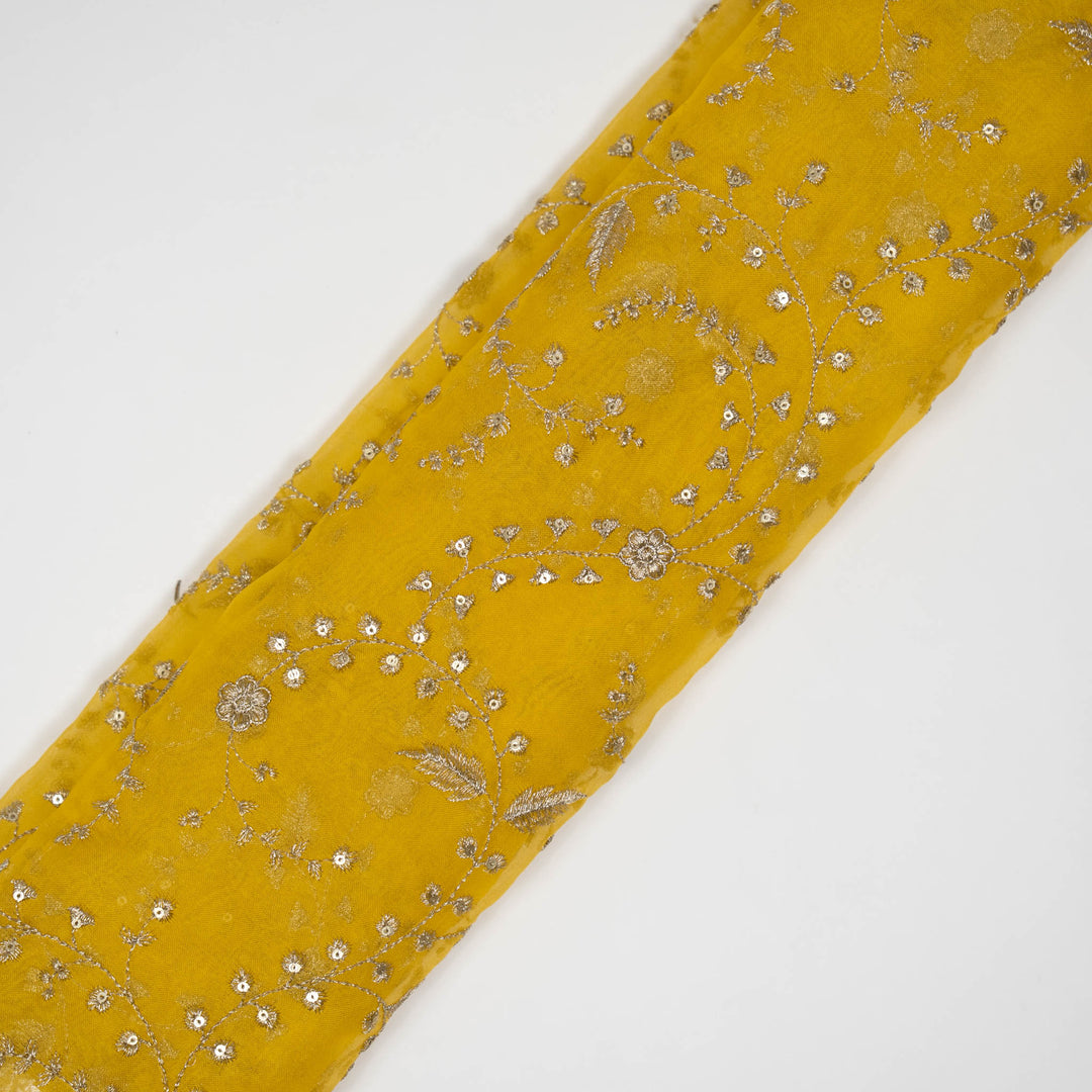 Gold Silk Organza Atiya Jaal Embroidered Fabric