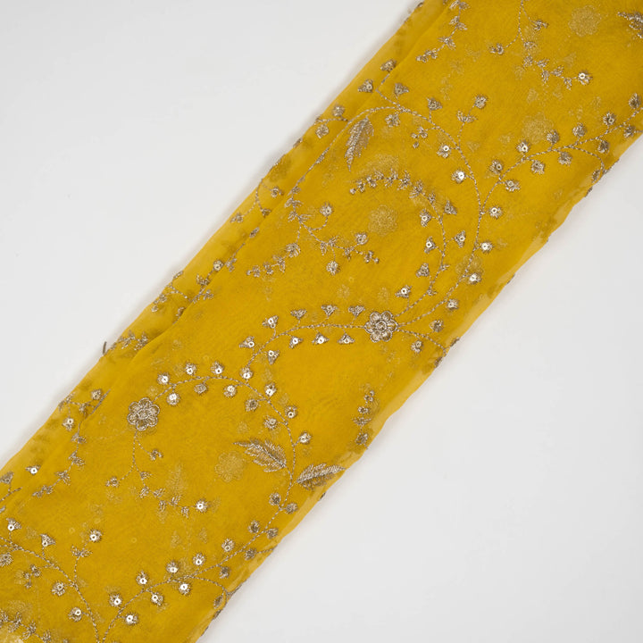 Gold Silk Organza Atiya Jaal Embroidered Fabric