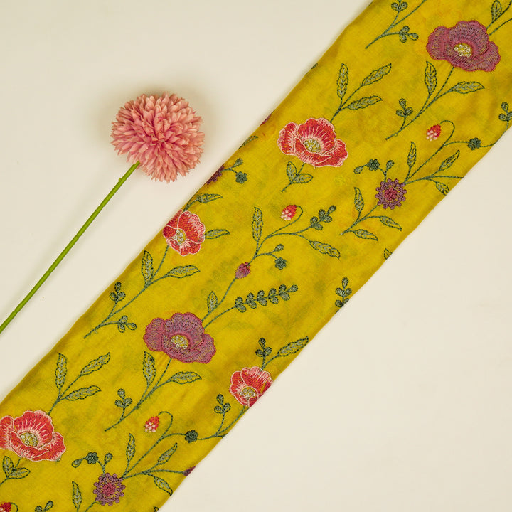 Sahra Jaal on Gold Silk Chanderi Embroidered Fabric