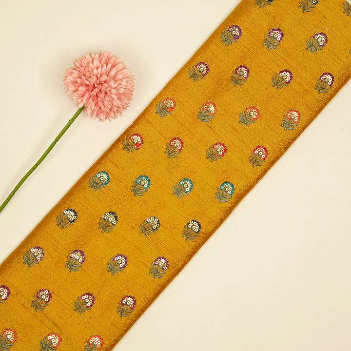 Gulfi Buti on Gold Raw Silk Embroidered Fabric