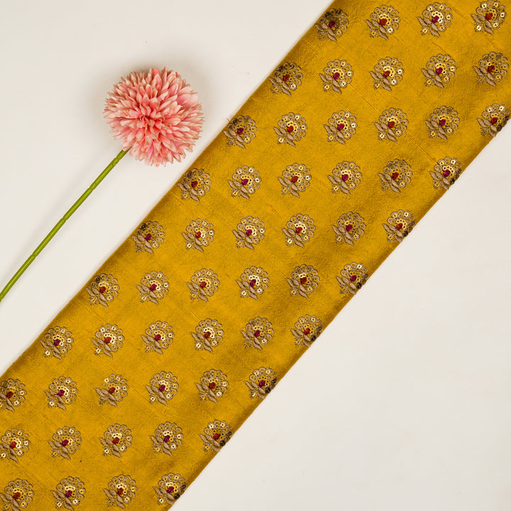 Muneer Buti on Gold Raw Silk Embroidered Fabric