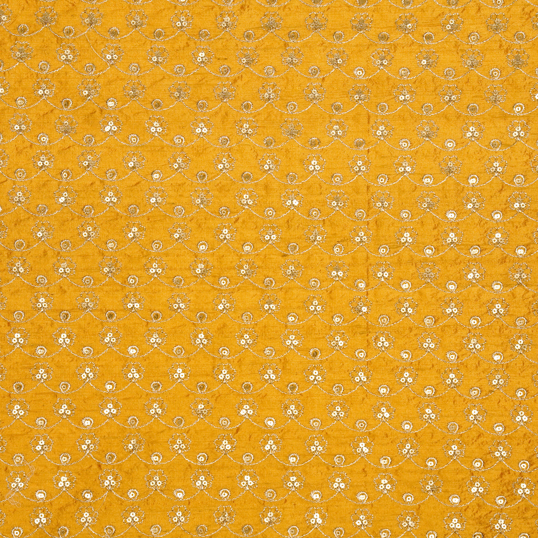 Varnika Jaal on Gold Raw Silk Embroidered Fabric